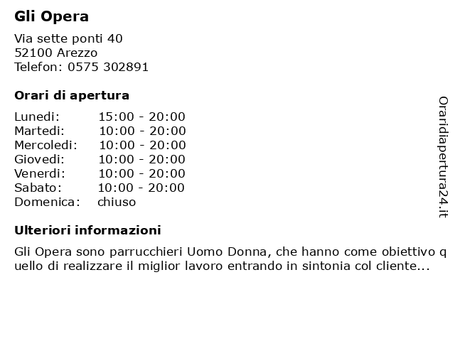 Orari di apertura Gli Opera Via sette ponti